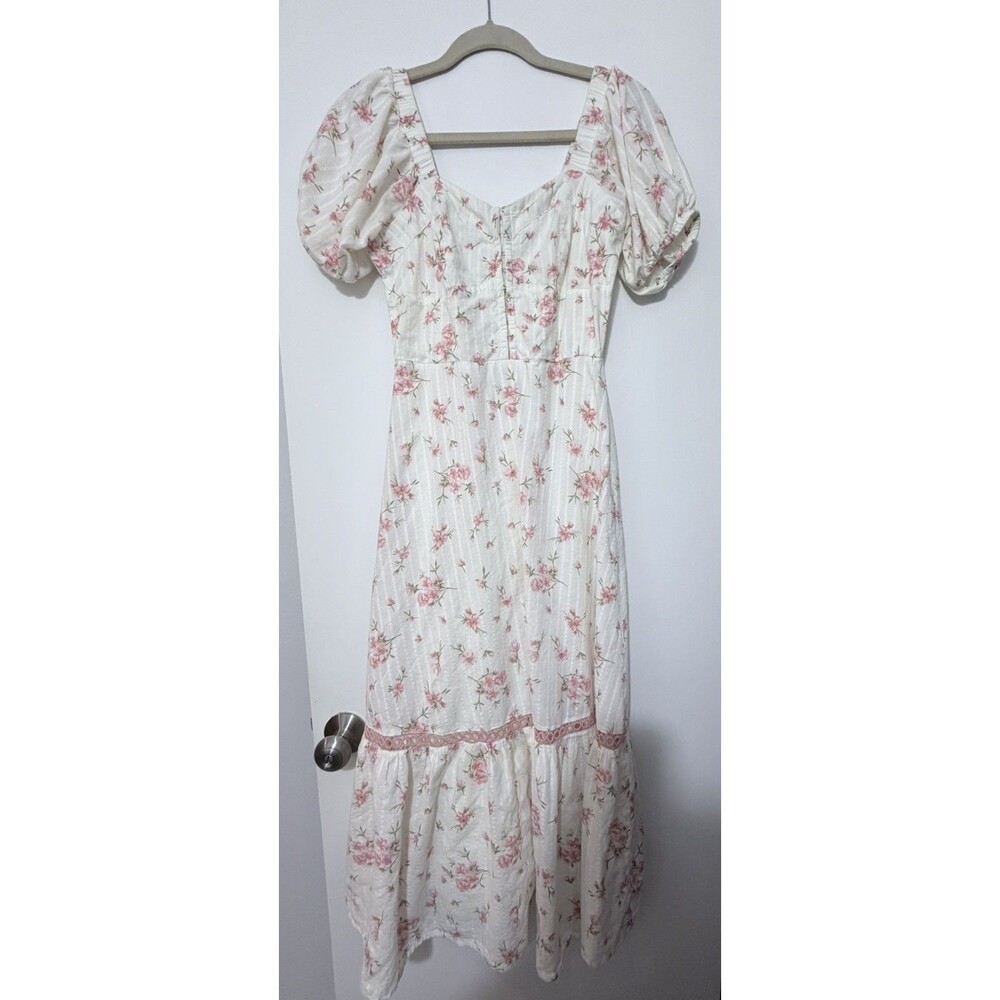 And This is Now Cottagecore Floral Midi Ruffle Corset Dress Size Small Pink